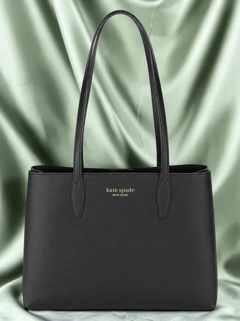Kate Spade New York Black Tote Bag Gold Hardware, Snap Closure Inner Pockets